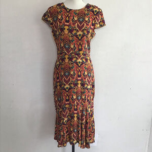 PRABAL GURUNG Women Elegant Midi Dress Size 10 Yellow Red Multi-color